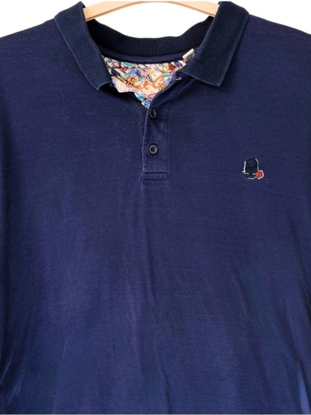Robert Graham Men's XL Navy Polo All Cotton Skull Chest Embroidered Logo